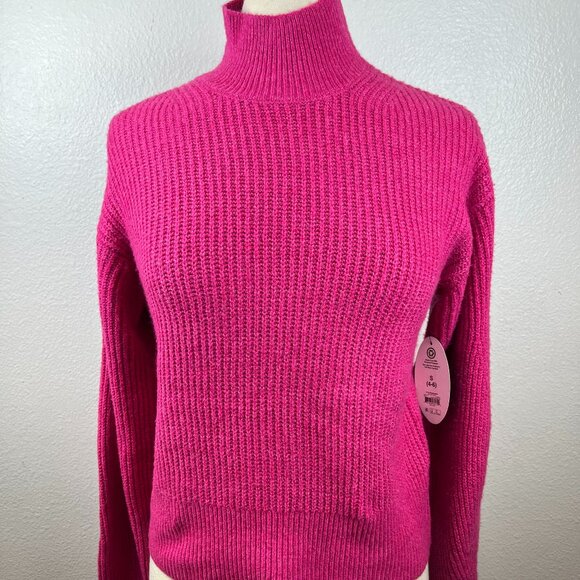 Scoop Women's Shaker Stitch Turtleneck Sweater Lightweight  In Pink Size XS - Picture 2 of 9